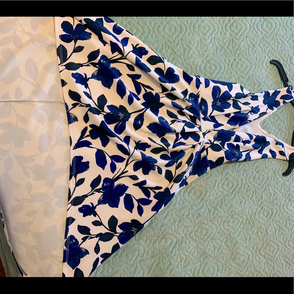 White dress with blue leaves